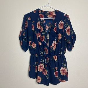 J for Jusifty Navy Blue Floral print Top